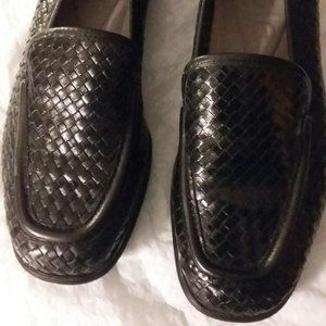 Nicole Black Leather Basketweave Loafer